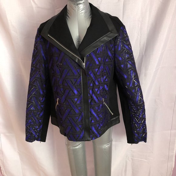 INC International Concepts Jackets & Blazers - Super Trendy Purple with Black Lace, Size XL Zippered Jacket
